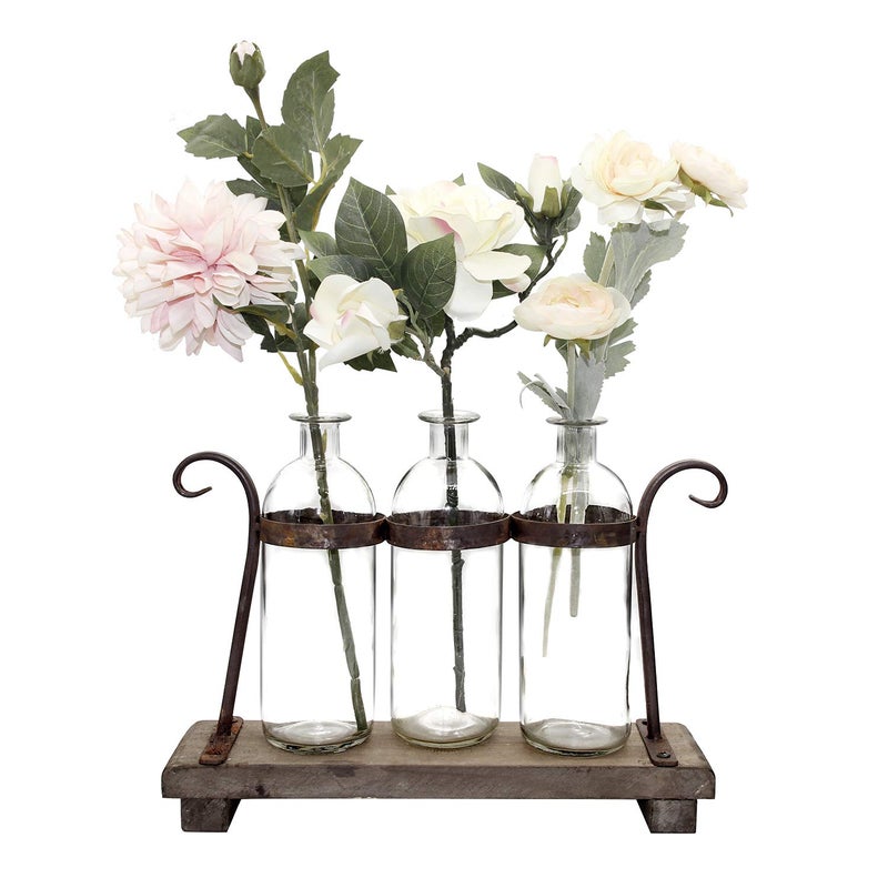 Funsoba Rustic Flower Vase Set with Rack Stand Farmhouse Glass Bottles for Decor Table centerpieces - Image 1